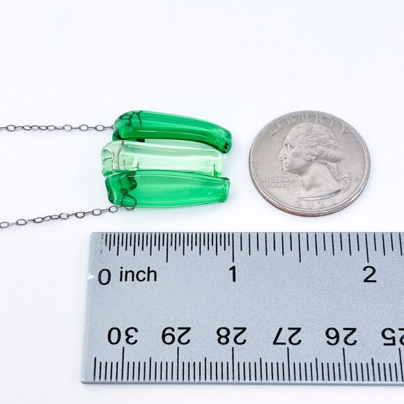 Vintage Sterling Silver 925 Green Glass Pendant Necklace 16.5"-18" - Picture 3 of 4